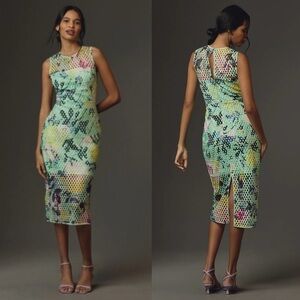 ML Monique Lhuillier Nora Sleeveless High-Neck Floral Lace‎ Midi Dress Size 4